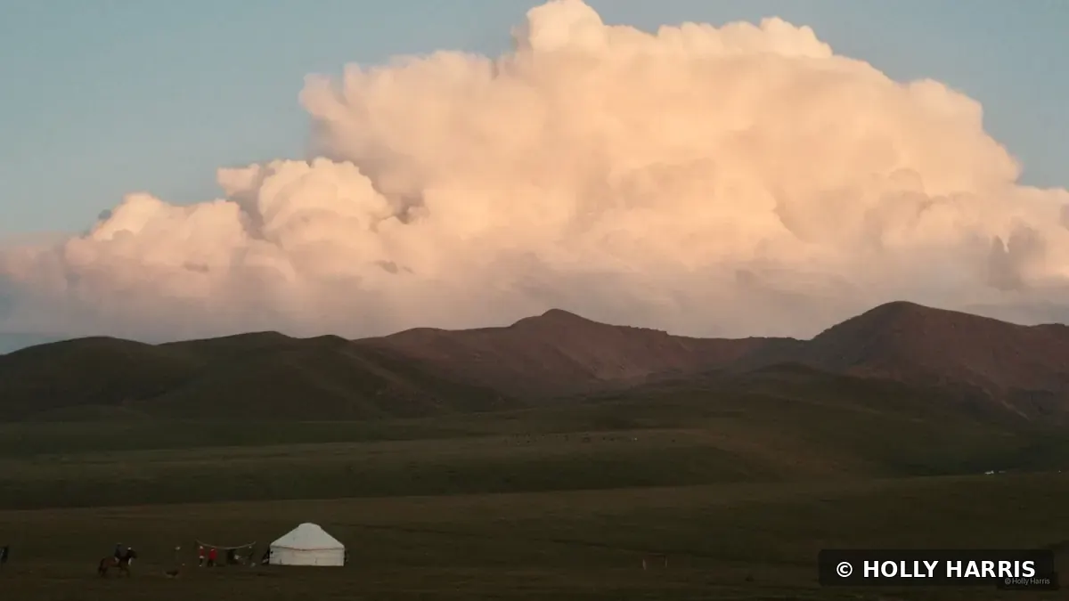 Mountain landscape and yurt in the Tian Shan Mountains of Kazakhstan